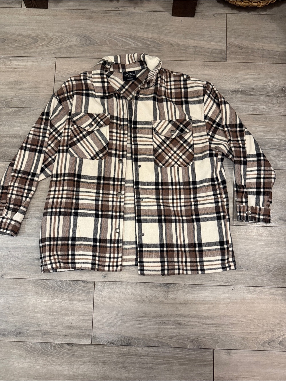 Plaid Fleece Shacket in Brown and Cream